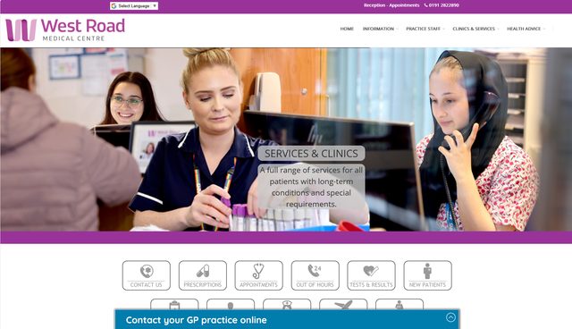 West Road Medical Centre website homepage